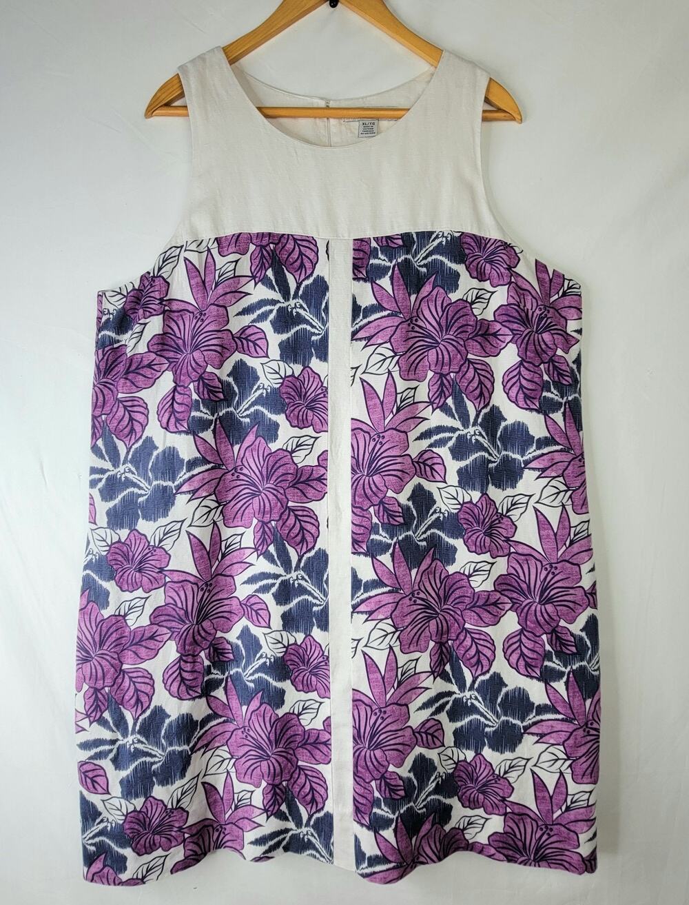 Tommy Bahama XL Dress Linen Blend Sheath Sleeveless Purple Tropical Resort Beach
